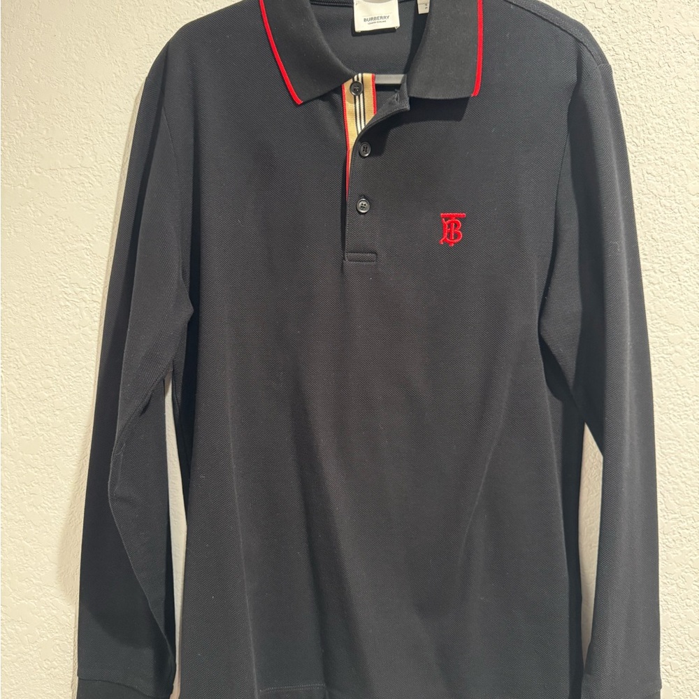 Burberry Black Polo with Red and Beige Details